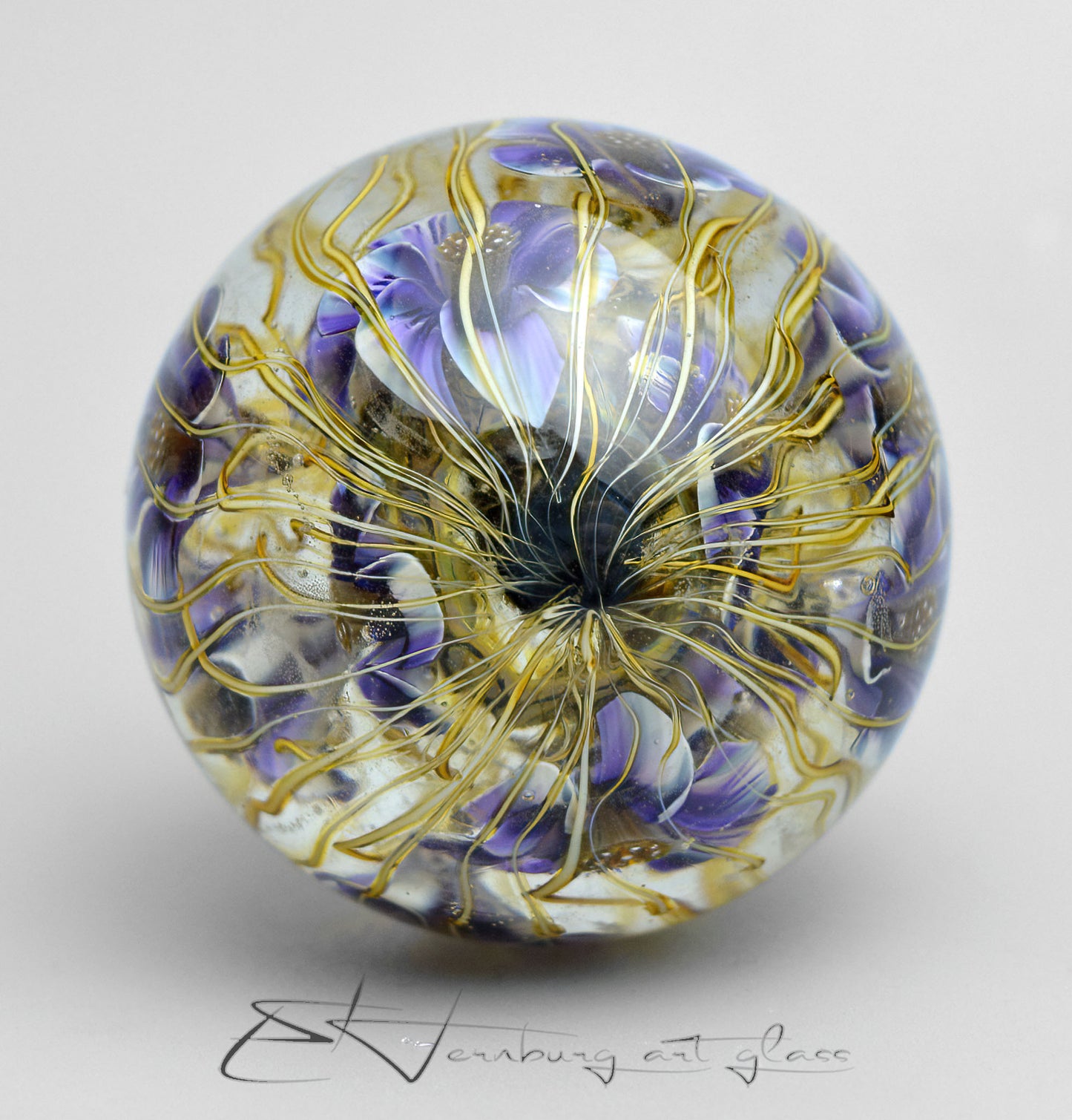 Marble "Branchella Violet" Glass. Collectible sphere. Diameter — 40 mm (1.57”).