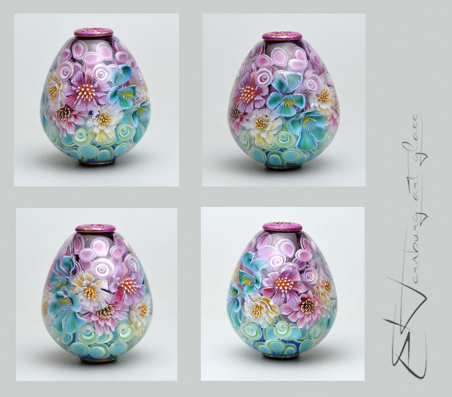 Pendant. "Kaleidoscope blue". Lampwork glass pendant.
