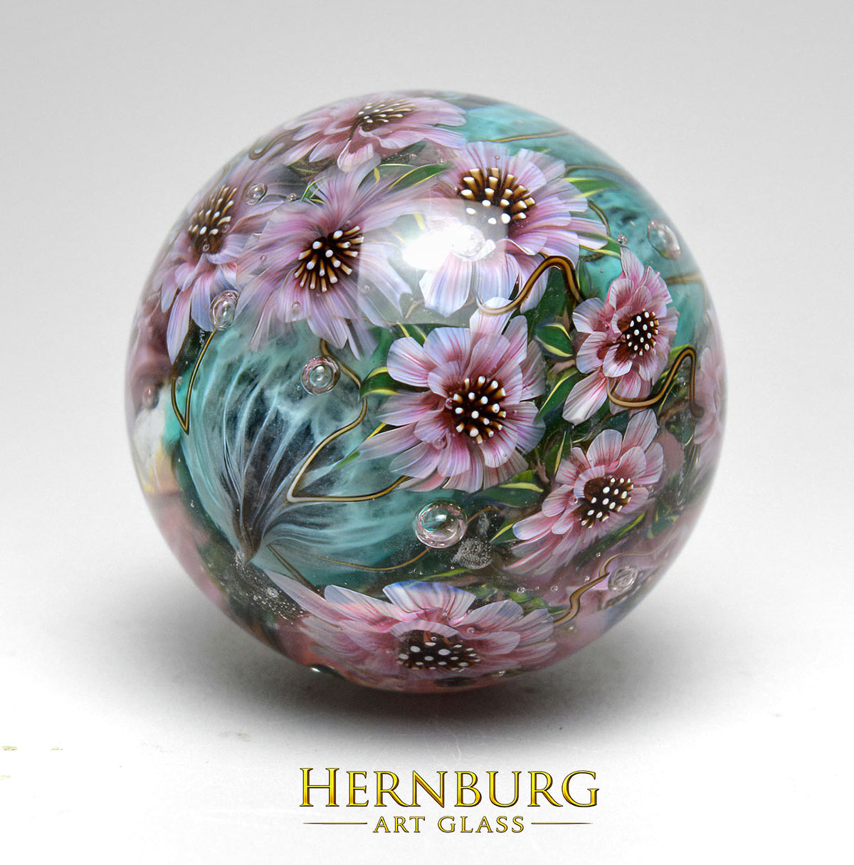 Marble. Collectible Sphere “BLUSH & TEAL”. Glass. . Diameter — 40 mm (1.57 in)