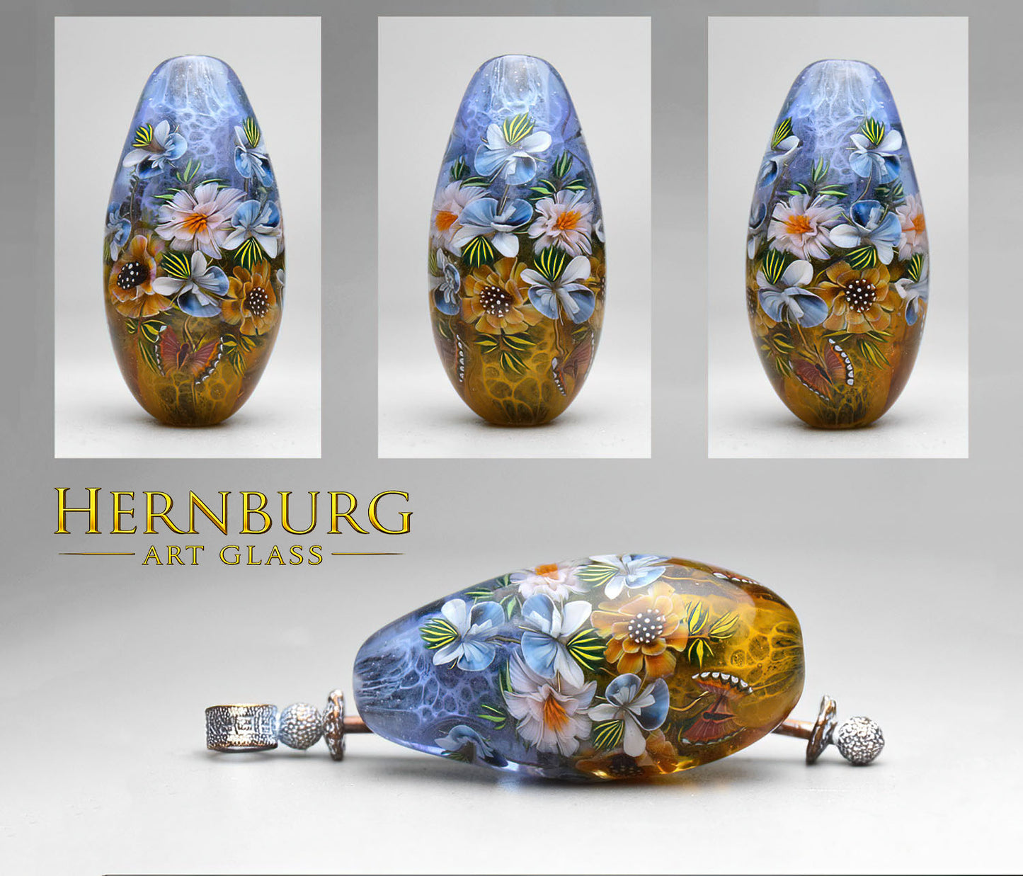 Pendant. Lampwork glass pendant. BLOOMING WINGS
