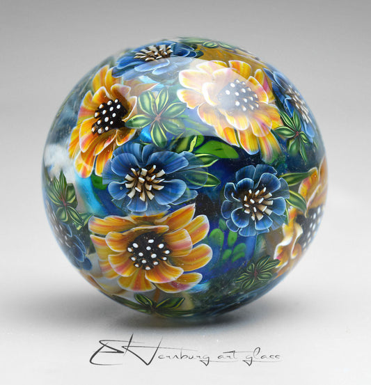 Marble. Collectible Sphere “Cyanella”. Glass. . Diameter — 40 mm (1.57”)