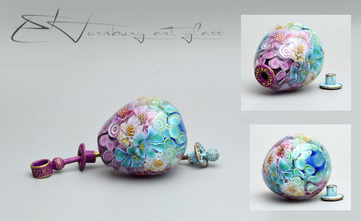 Pendant. "Kaleidoscope blue". Lampwork glass pendant.