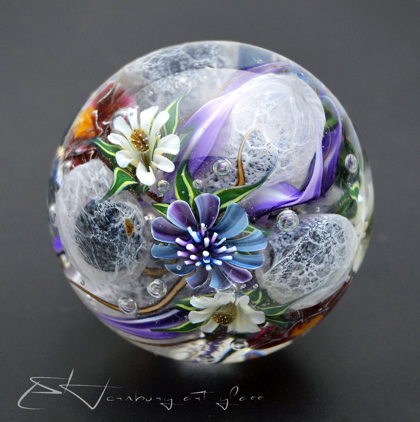 Marble "Silkworm’s Dream" Glass. Collectible ball. Diameter 44 mm - 1.73 inch