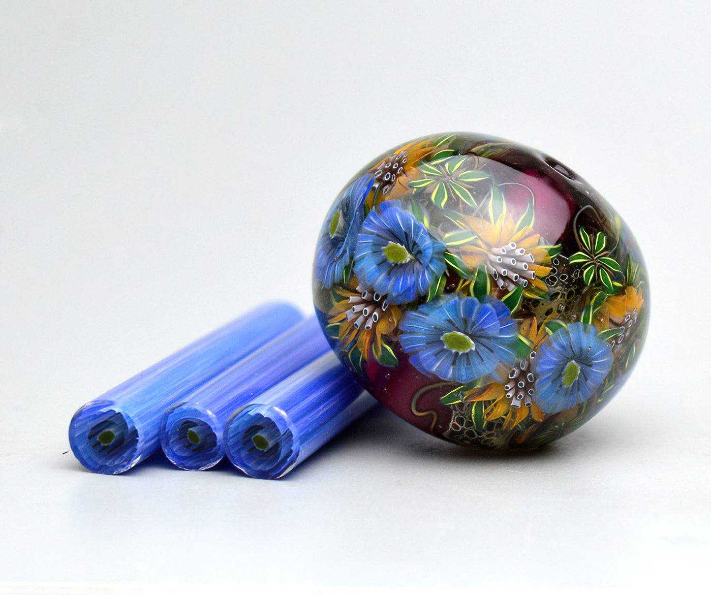 Murini flowers. BLUE POPPY . Sticks 5 cm long. Materials for lampwork. Glass COE104