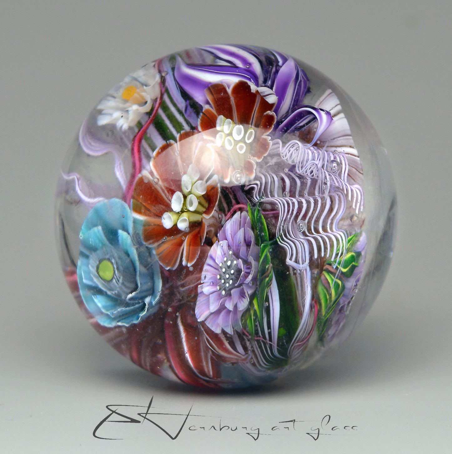 Marble “The Flowers of That Night” Glass. Collectible ball. Diameter 44 mm (1.73 inches)