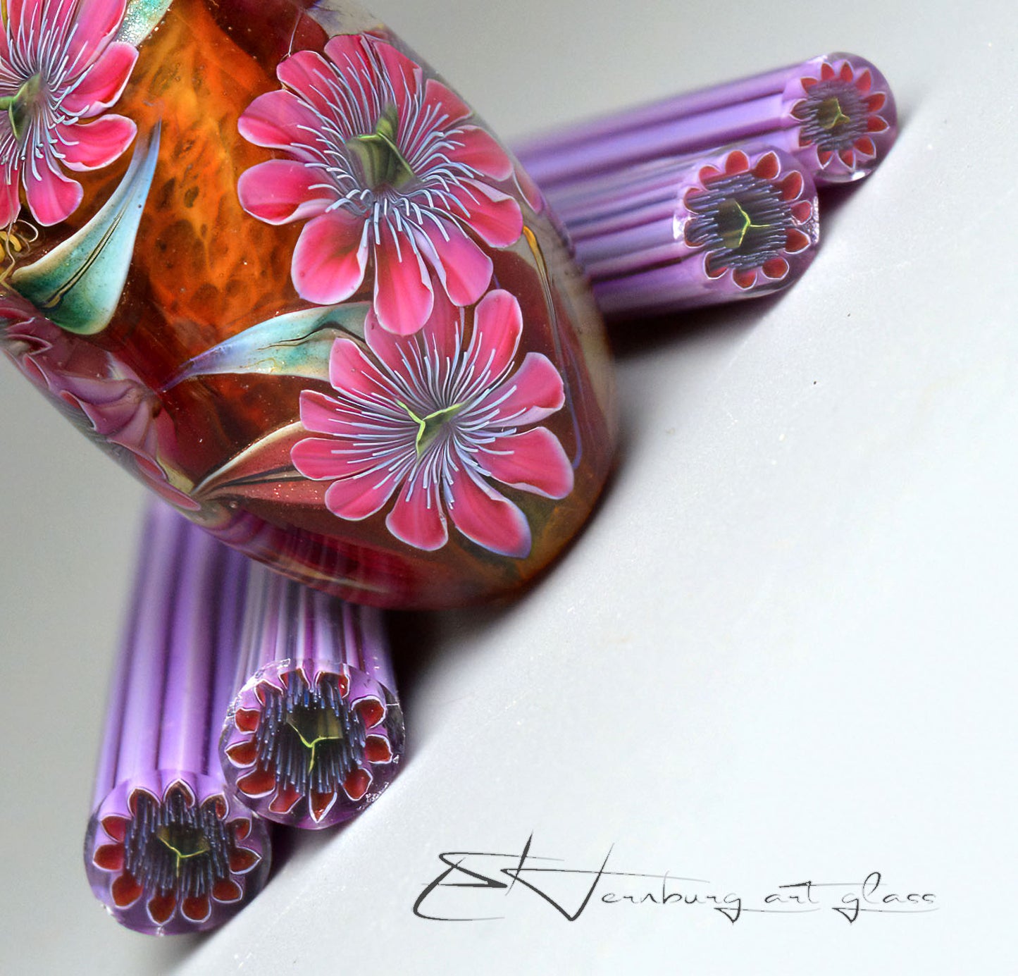 Murini flowers. PASSIFLEUR. Sticks 5 cm long. Materials for lampwork. Glass COE104