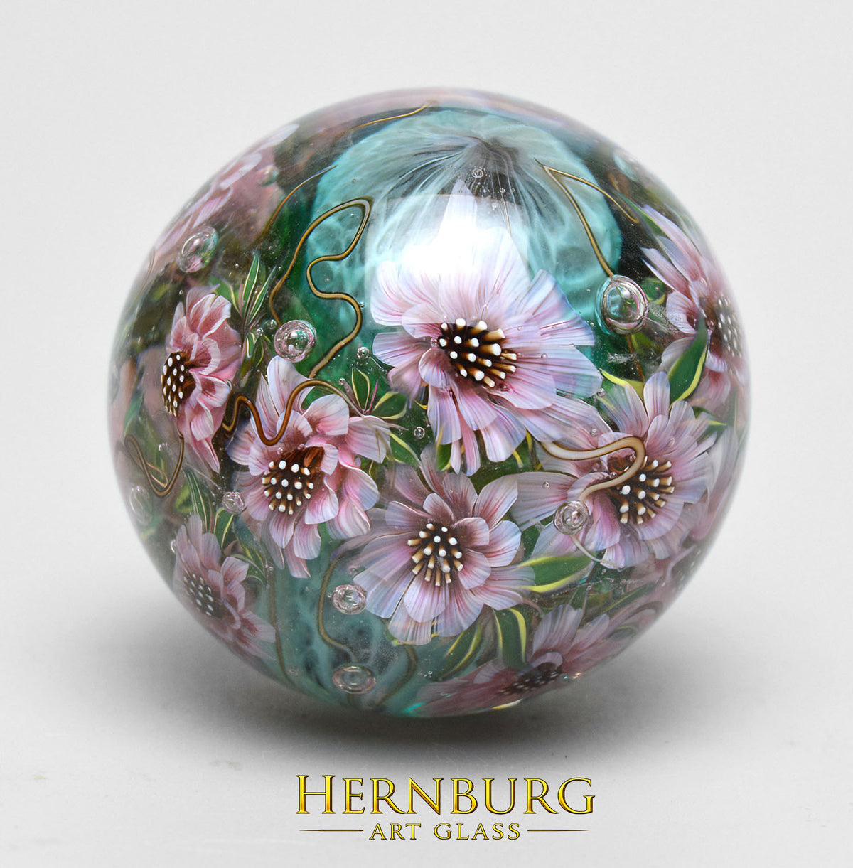 Marble. Collectible Sphere “BLUSH & TEAL”. Glass. . Diameter — 40 mm (1.57 in)