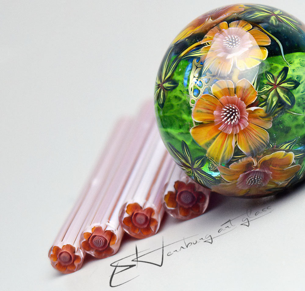 Murrini. Sunlit Anemone. Sticks 5 cm long. Materials for lampwork. Glass COE104