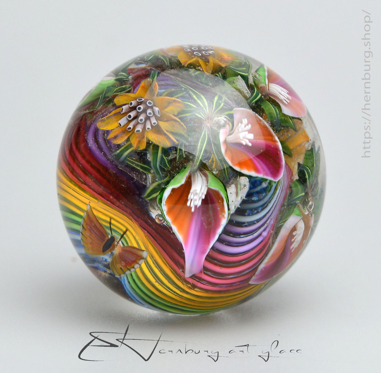 Marble "Flow of Joy" Glass. Collectible sphere. Diameter — 30 mm (1.18”).