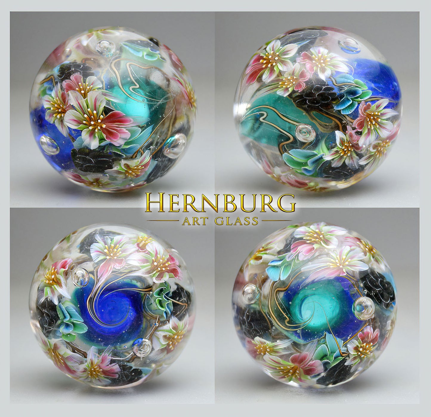 Marble. Collectible Sphere “Blue Haven”. Glass. . Diameter — 40 mm (1.57”)