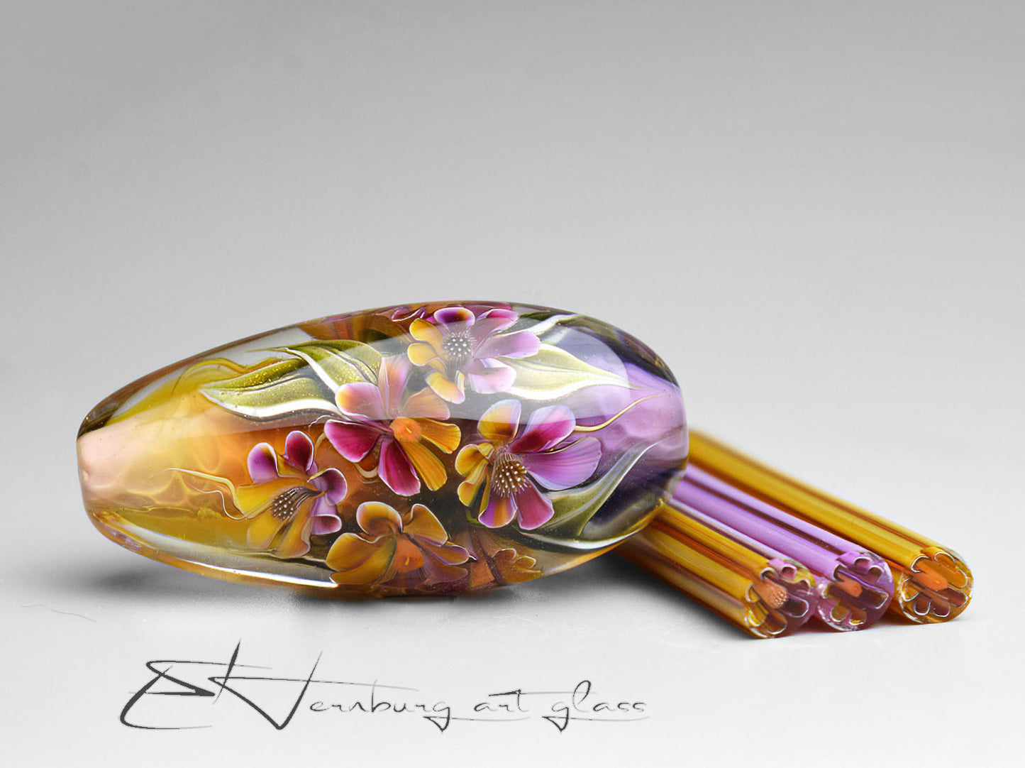 Set of three murrini canes. HONEY BLOOM. Sticks 5 cm long. Materials for lampwork. Glass COE104