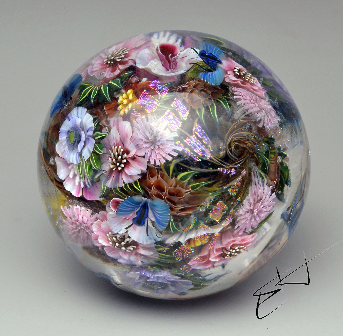 Marble. Blue Moths Morning. Glass. Collectible ball. Diameter 50 mm - 1.96 inch