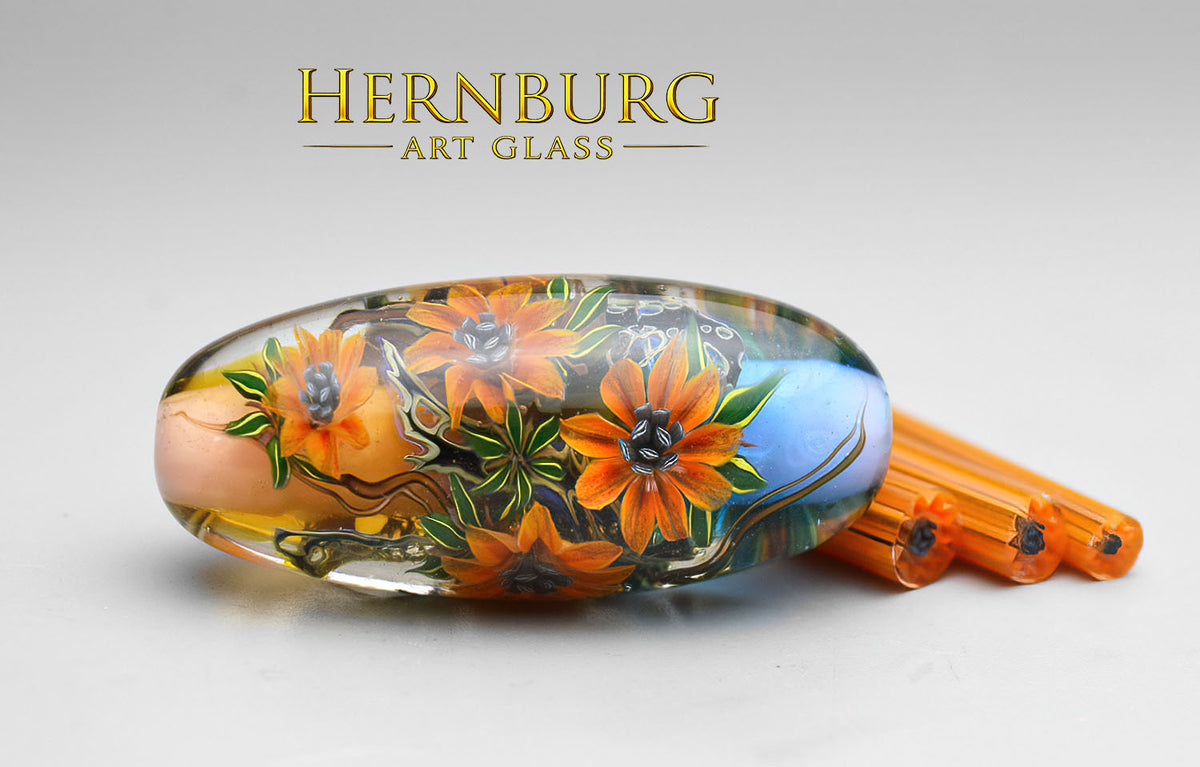 Murini flowers. FIREHEART . Sticks 5 cm long. Materials for lampwork. Glass COE104