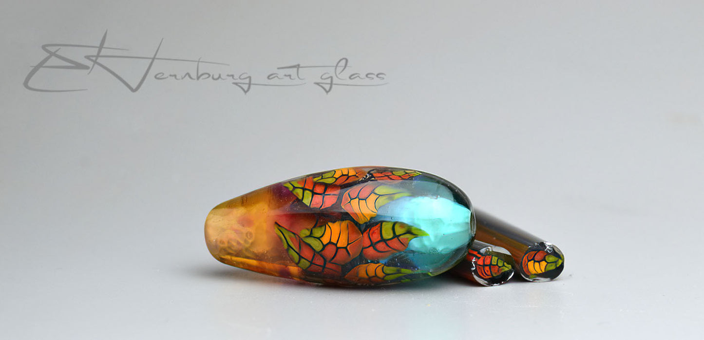 Murini leaves. FIRELEAF. Sticks 5 cm long. Materials for lampwork. Glass COE104