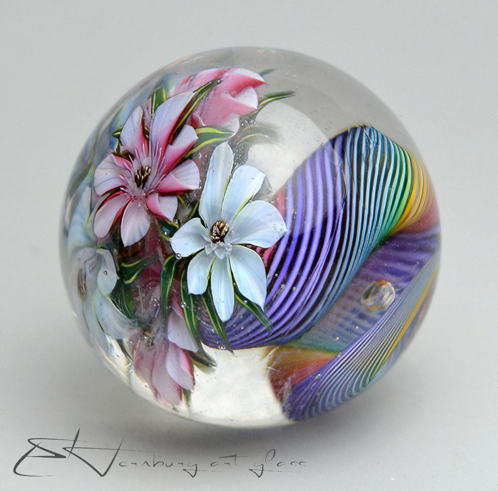 Marble "Flowers of Rainbow" Glass. Collectible sphere. Diameter: 30 mm (1.18”)