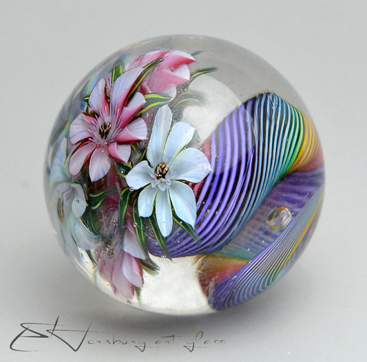 Marble "Flowers of Rainbow" Glass. Collectible sphere. Diameter: 30 mm (1.18”)