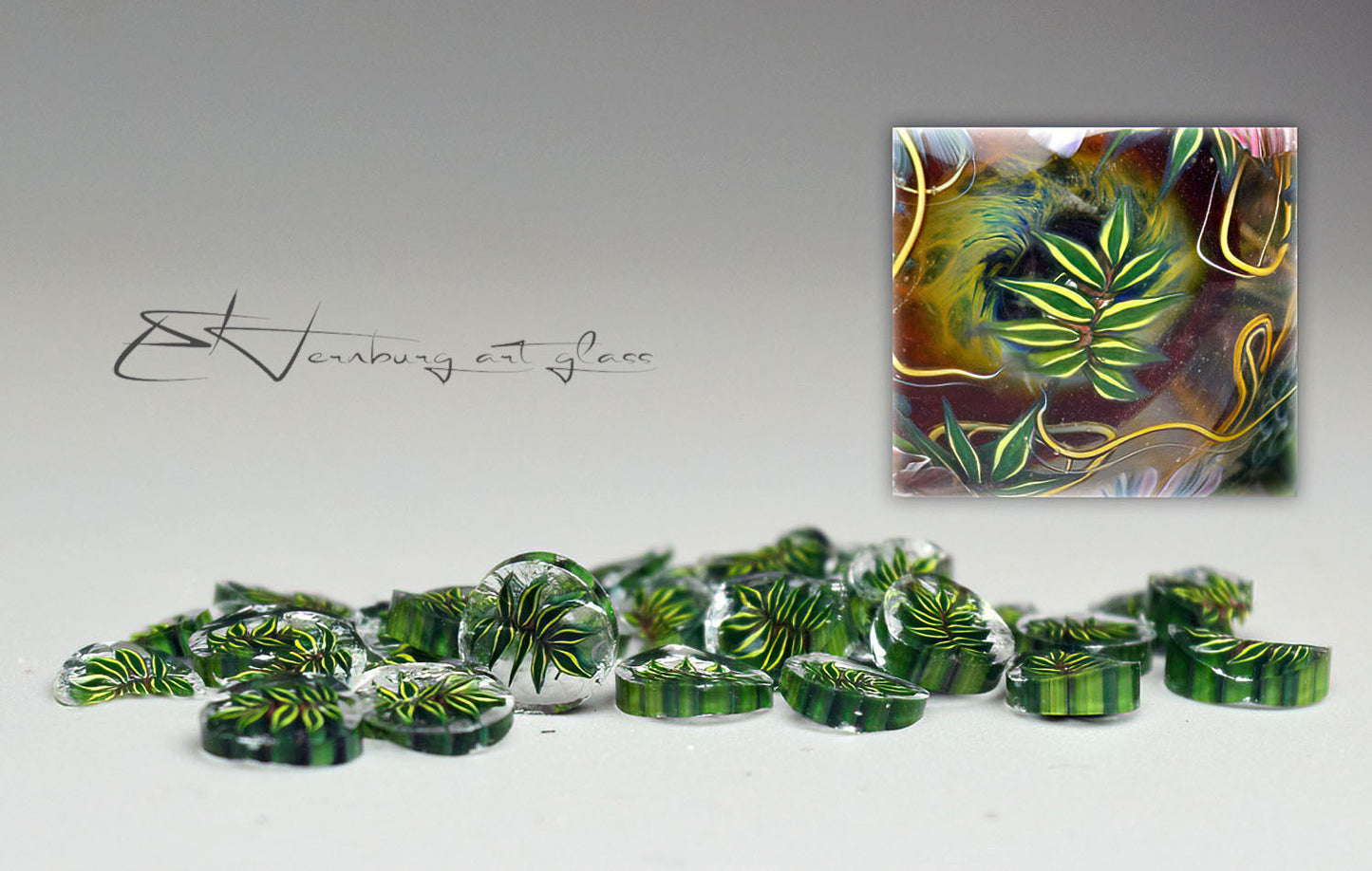 Murini foliage. Sticks 5 cm long. Materials for lampwork. Glass COE104