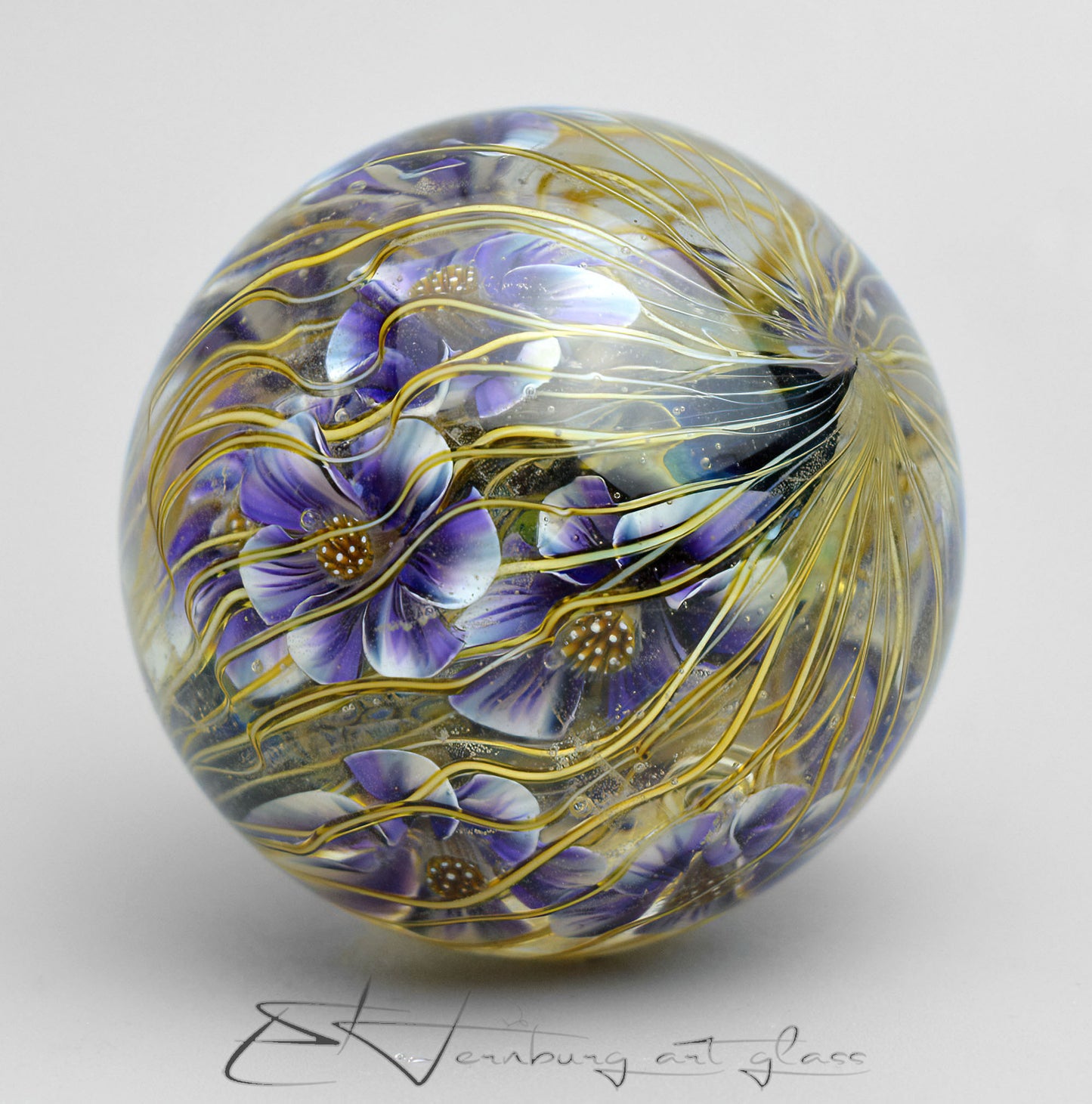 Marble "Branchella Violet" Glass. Collectible sphere. Diameter — 40 mm (1.57”).