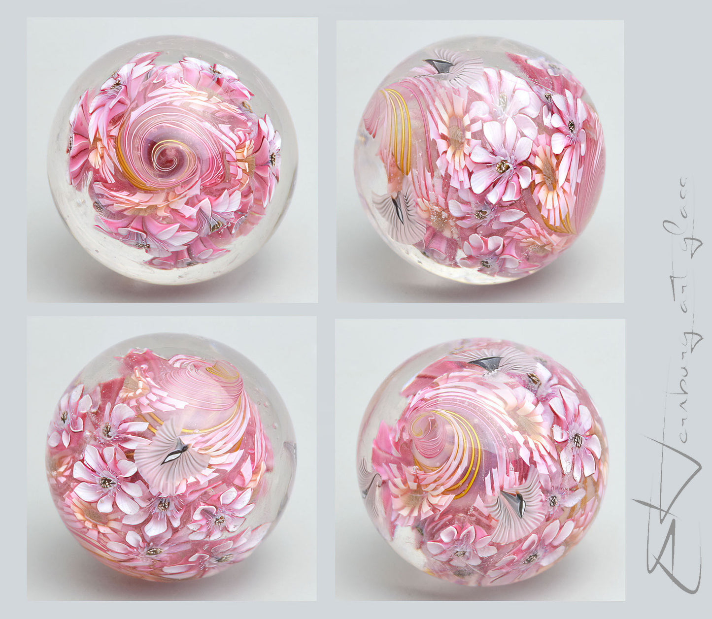 Marble "Pink Haven" Glass. Collectible sphere. Diameter — 40 mm (1.57”).
