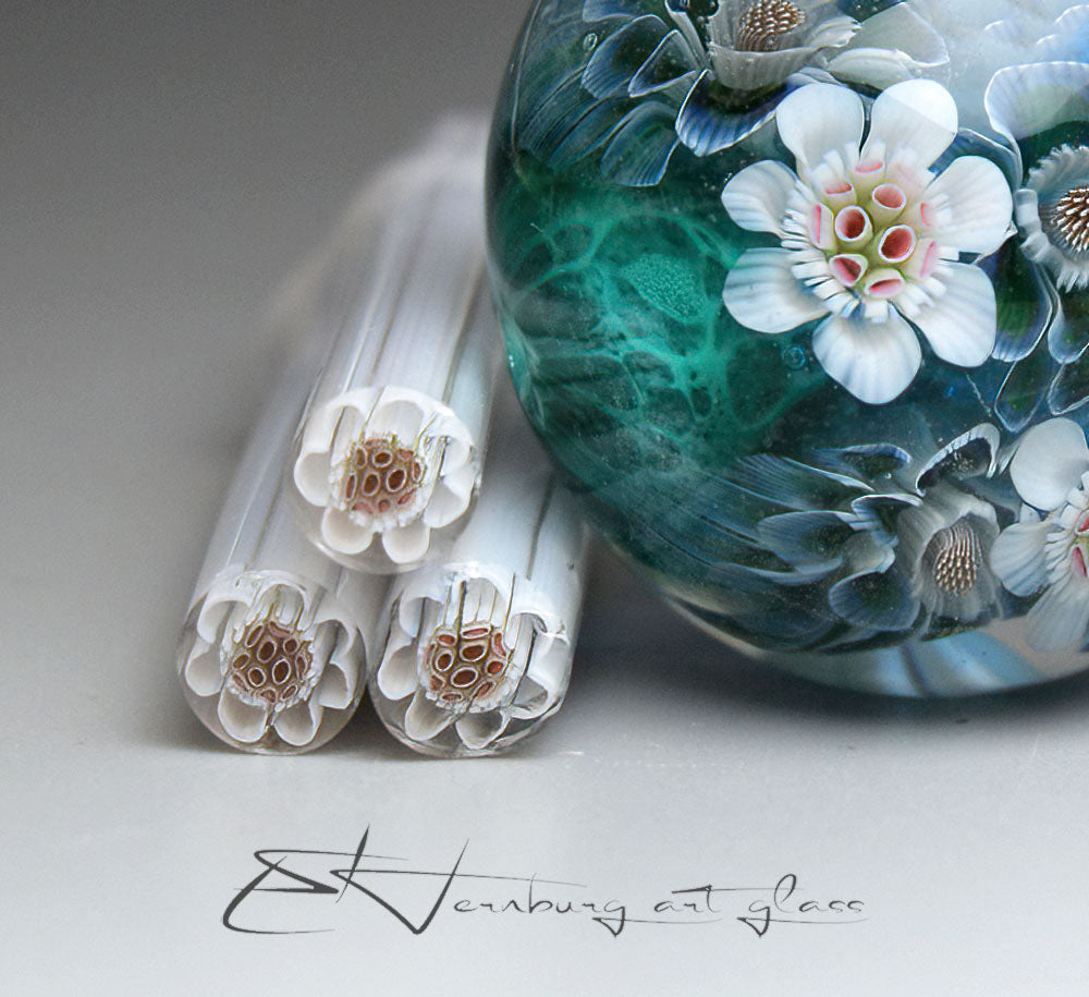 Murini flowers. Sticks 5 cm long. Materials for lampwork. Glass COE104
