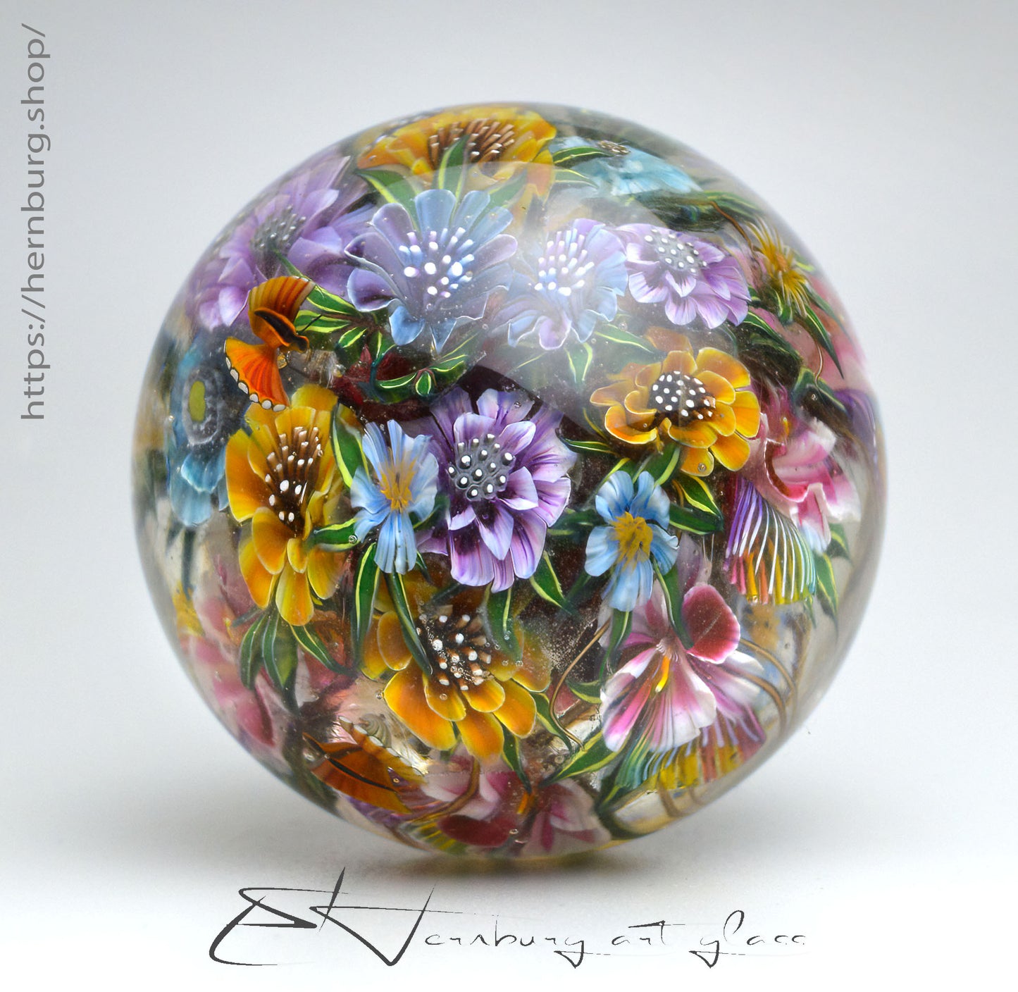 Marbe. "Floral Round Dance" Glass. Collectible ball. Diameter 55 mm - 2.16 inch