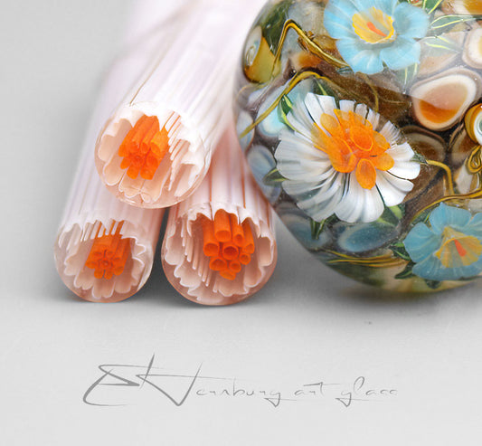 Murini flowers. Sticks 5 cm long. Materials for lampwork. Glass COE104