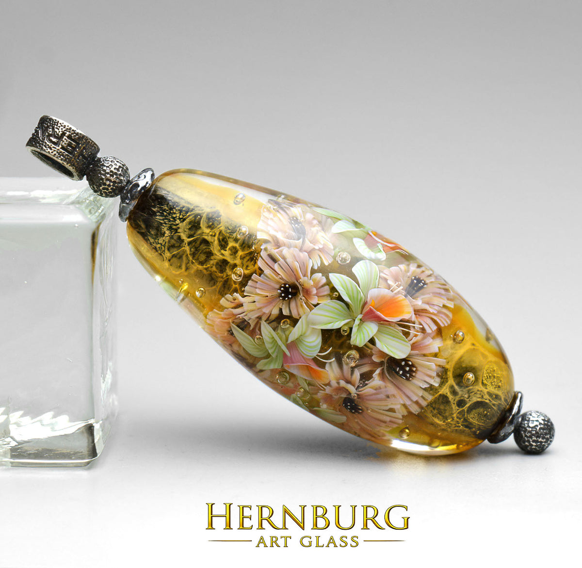 Pendant. Lampwork glass pendant. “Living Lace: MILLEFLEUR”