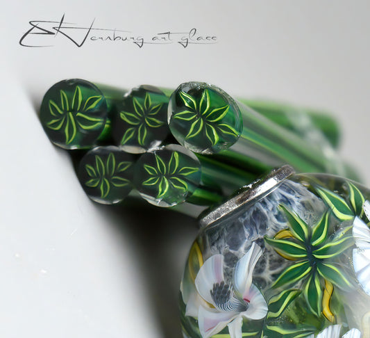 Murini green leaves. Sticks 5 cm long. Materials for lampwork. Glass COE104