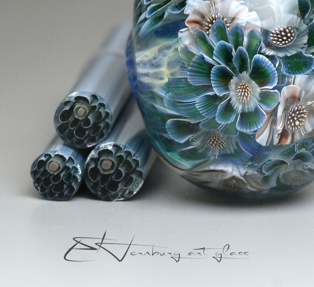 Murini flowers. Sticks 5 cm long. Materials for lampwork. Glass COE104