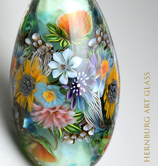 Pendant.  Lampwork glass pendant. “Meadow Stories:Blue Garden”