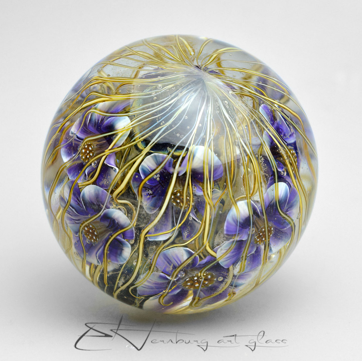 Marble "Branchella Violet" Glass. Collectible sphere. Diameter — 40 mm (1.57”).