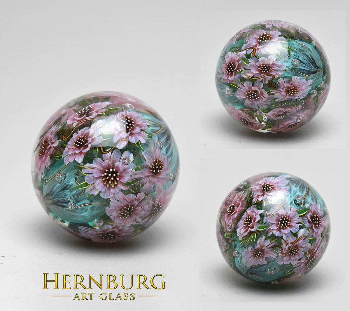 Marble. Collectible Sphere “BLUSH & TEAL”. Glass. . Diameter — 40 mm (1.57 in)