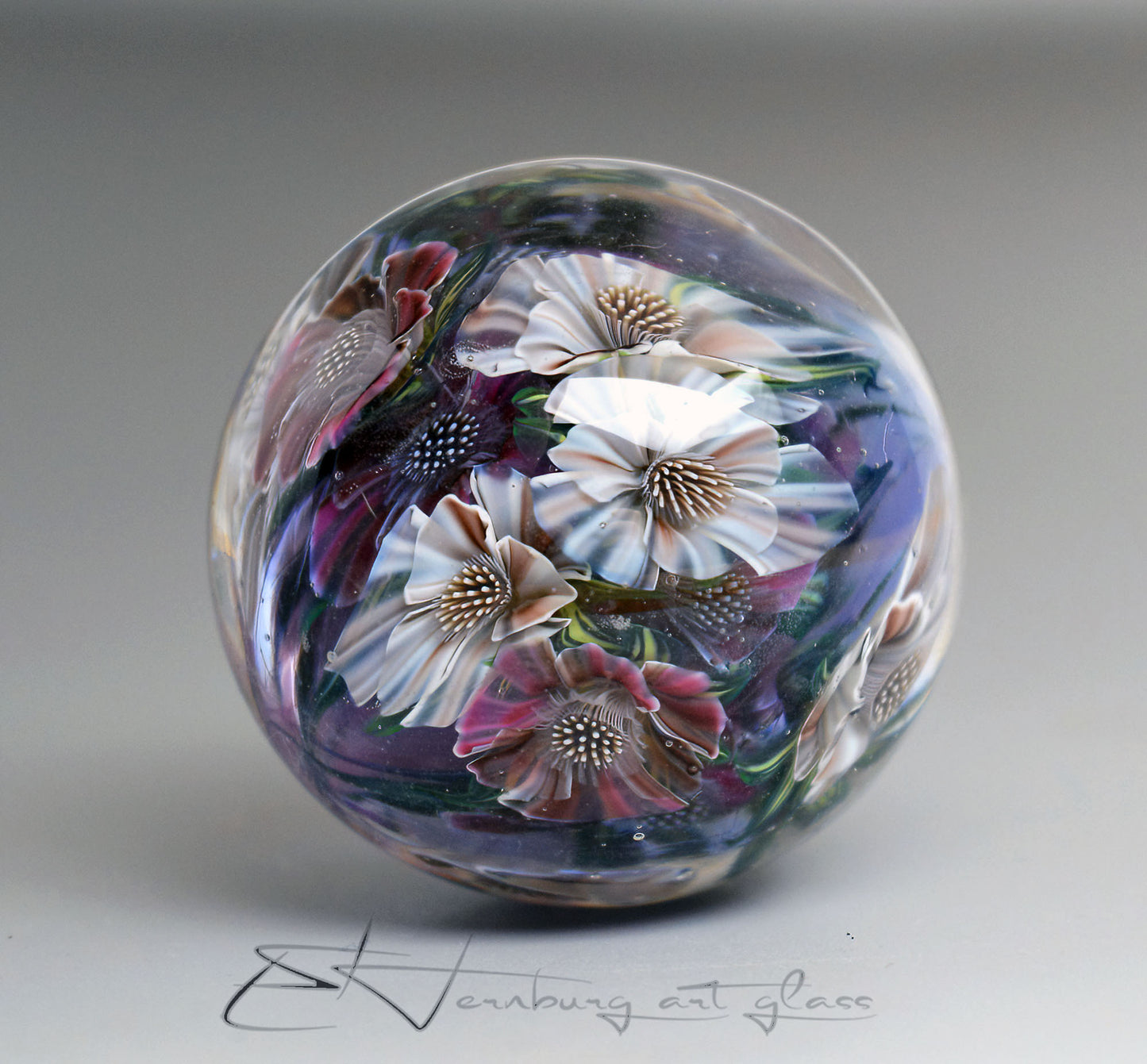Marble. Collectible Sphere “Violet Silence”. Glass. . Diameter — 40 mm (1.67”)