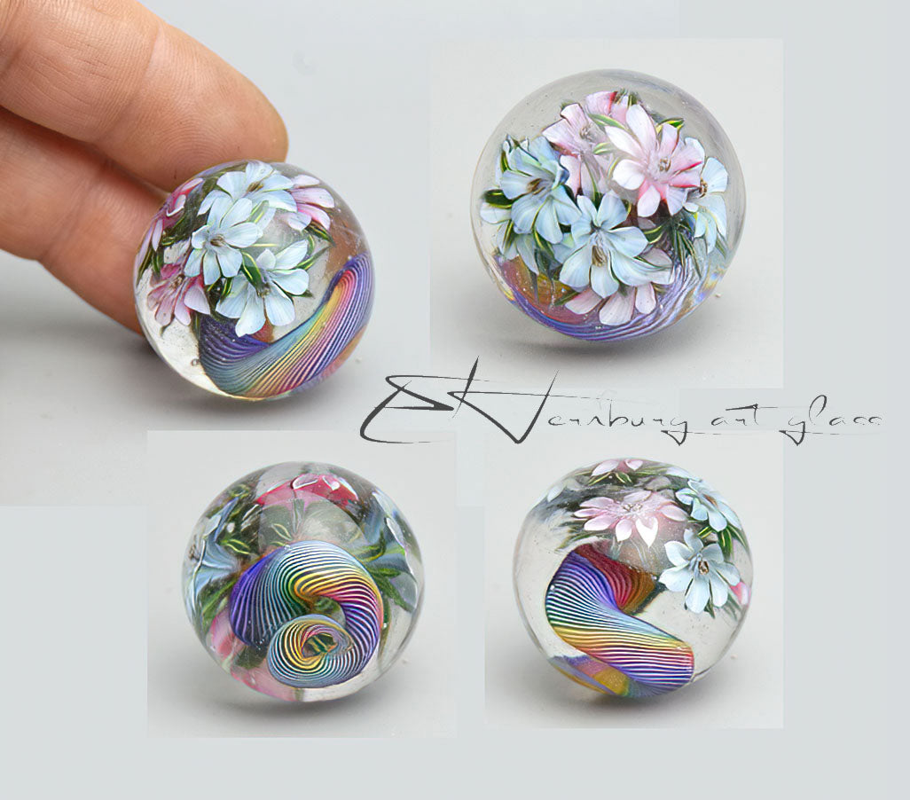 Marble "Flowers of Rainbow" Glass. Collectible sphere. Diameter: 30 mm (1.18”)