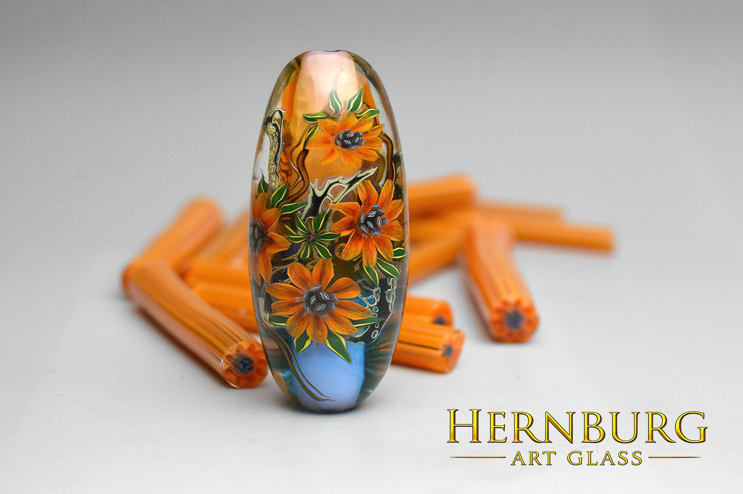 Murini flowers. FIREHEART . Sticks 5 cm long. Materials for lampwork. Glass COE104