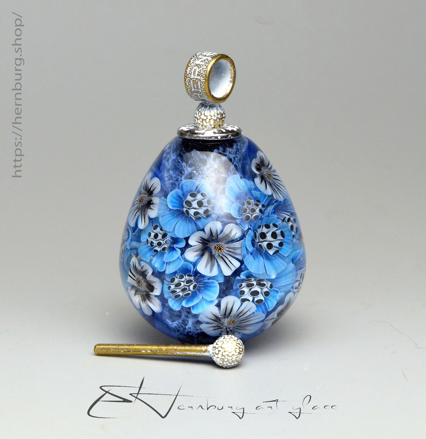 Pendant. Blue Blossom. Lampwork glass pendant.