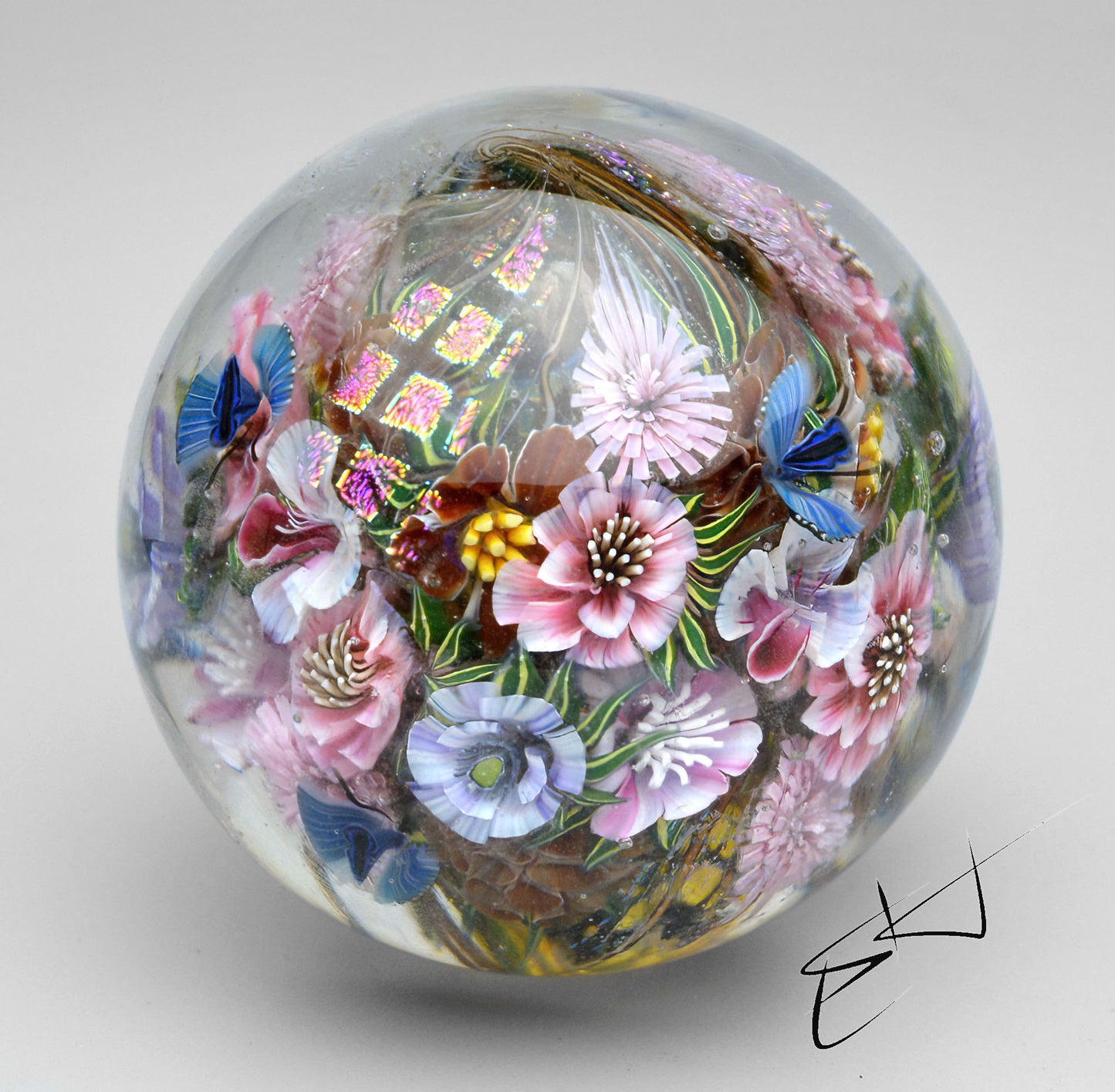 Marble. Blue Moths Morning. Glass. Collectible ball. Diameter 50 mm - 1.96 inch