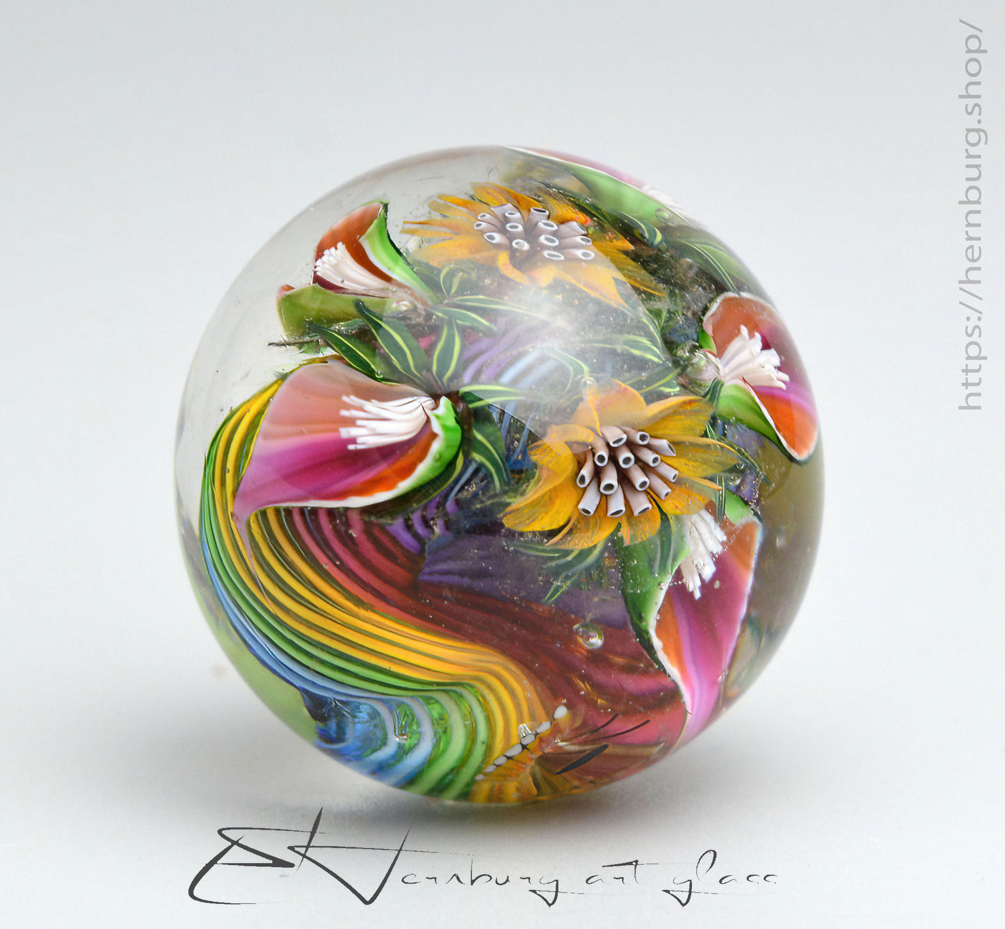 Marble "Flow of Joy" Glass. Collectible sphere. Diameter — 30 mm (1.18”).