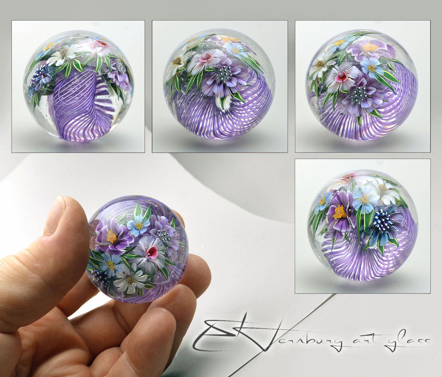Marble "String Concert" Glass. Collectible sphere. Diameter — 40 mm (1.57”).