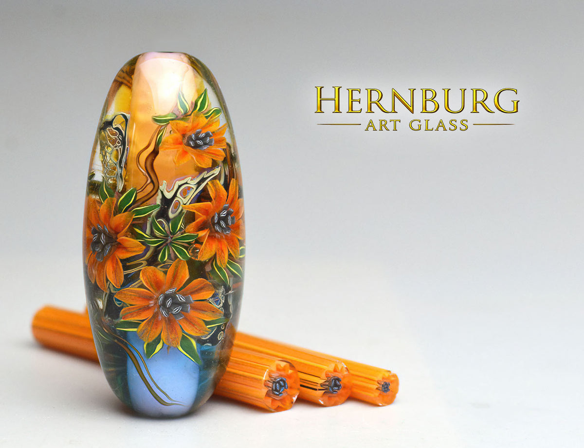 Murini flowers. FIREHEART . Sticks 5 cm long. Materials for lampwork. Glass COE104