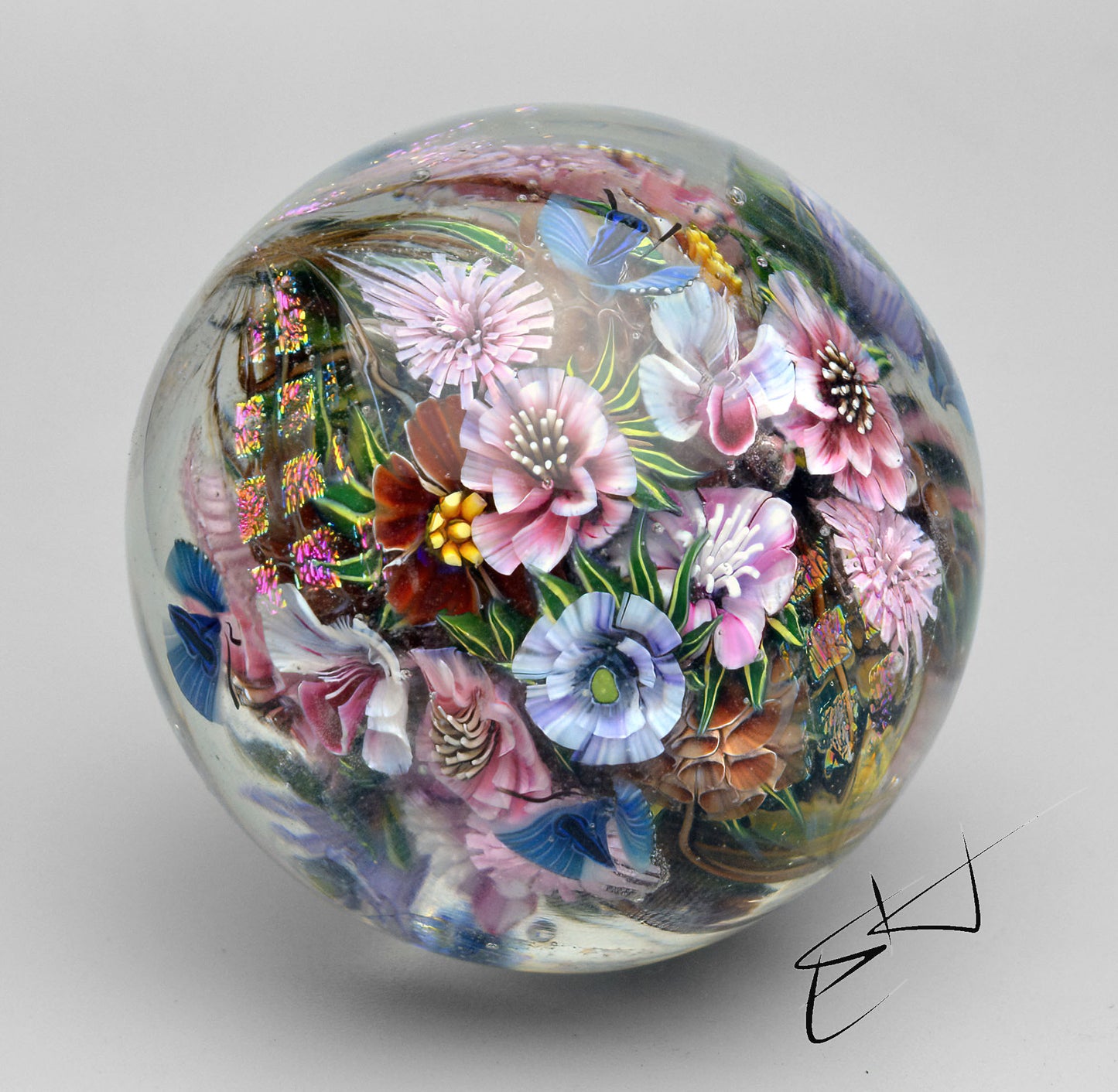 Marble. Blue Moths Morning. Glass. Collectible ball. Diameter 50 mm - 1.96 inch