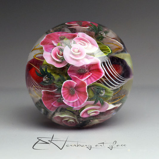 Marble "Study with Roses" Glass. Collectible sphere. Diameter — 42 mm (1.65″)