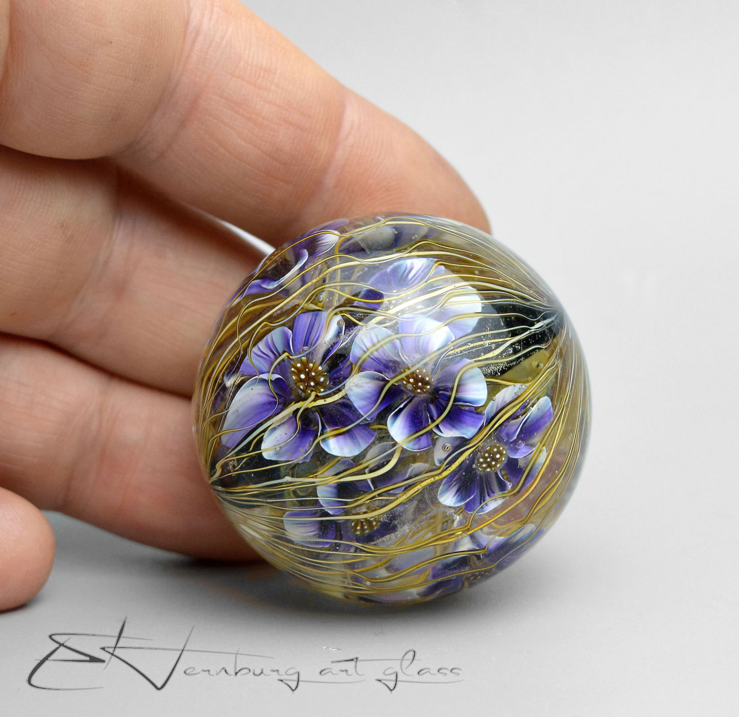 Marble "Branchella Violet" Glass. Collectible sphere. Diameter — 40 mm (1.57”).