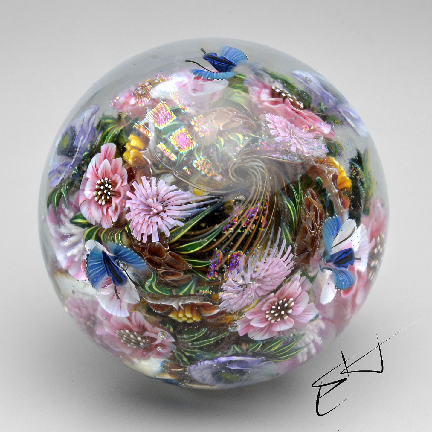 Marble. Blue Moths Morning. Glass. Collectible ball. Diameter 50 mm - 1.96 inch