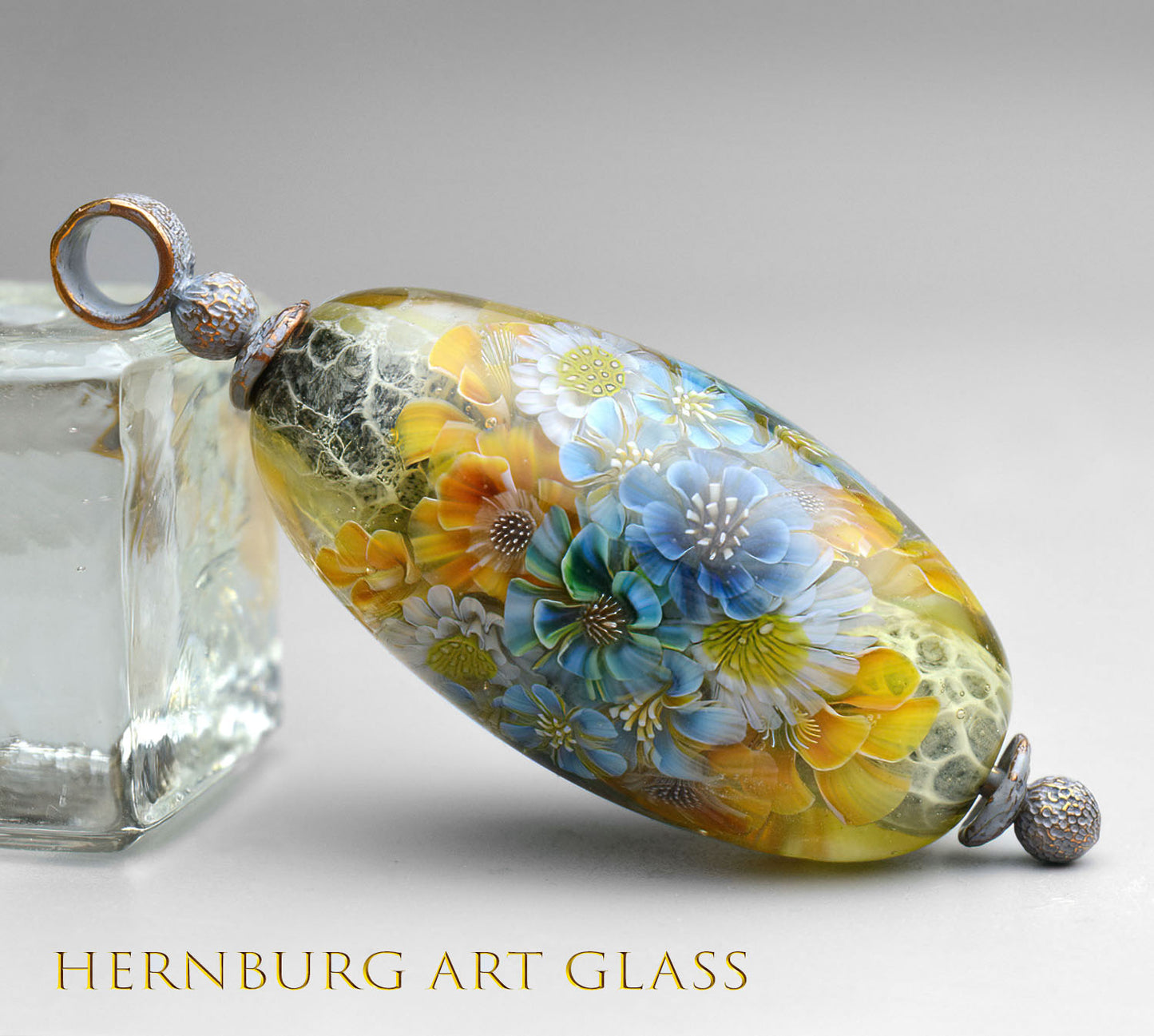 Pendant. Lampwork glass pendant. “Living Lace: Limoncello”