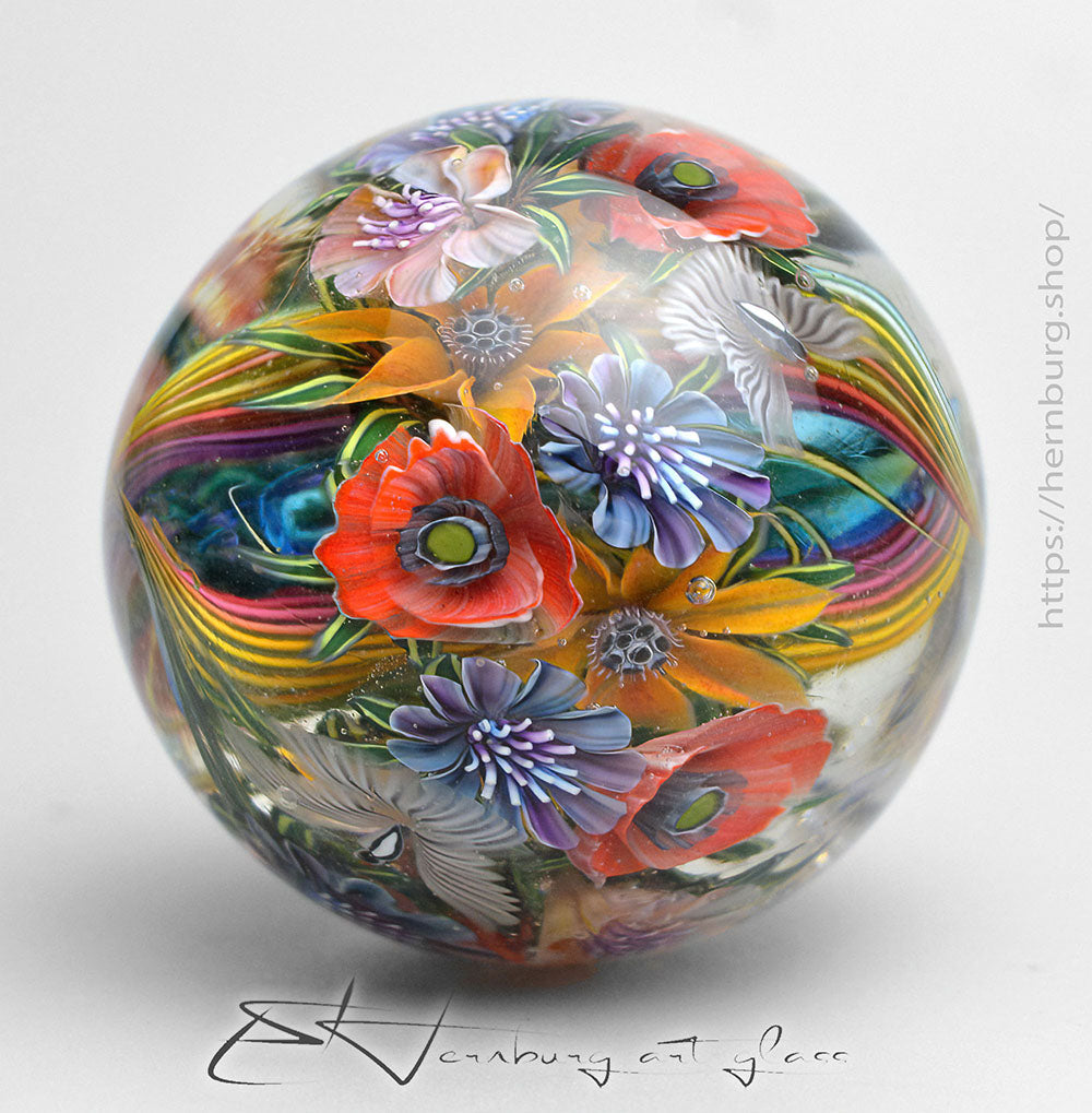 Marble. Collectible Sphere “Chromatic Turbulence” Glass. Diameter — 43 mm (1.69”)