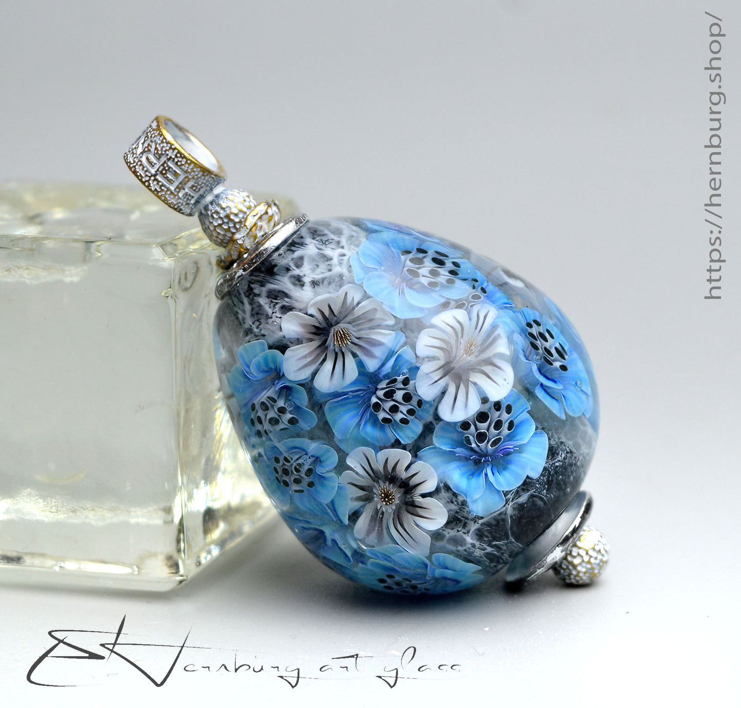 Pendant. Blue Blossom (2). Lampwork glass pendant.