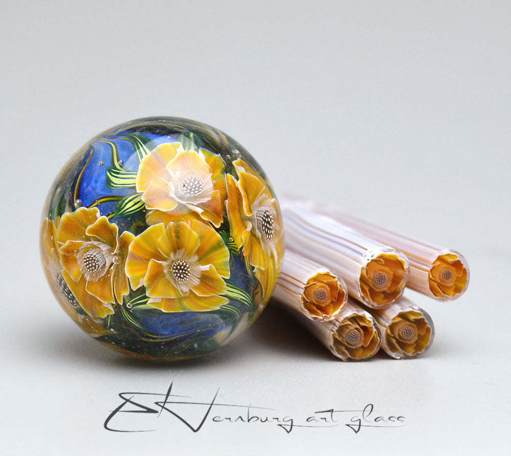 Murini flowers. Sticks 5 cm long. Materials for lampwork. Glass COE104