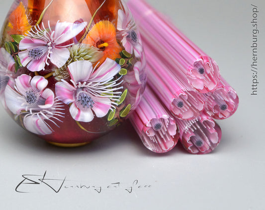 Murini flowers. Sticks 5 cm long. Materials for lampwork. Glass COE104