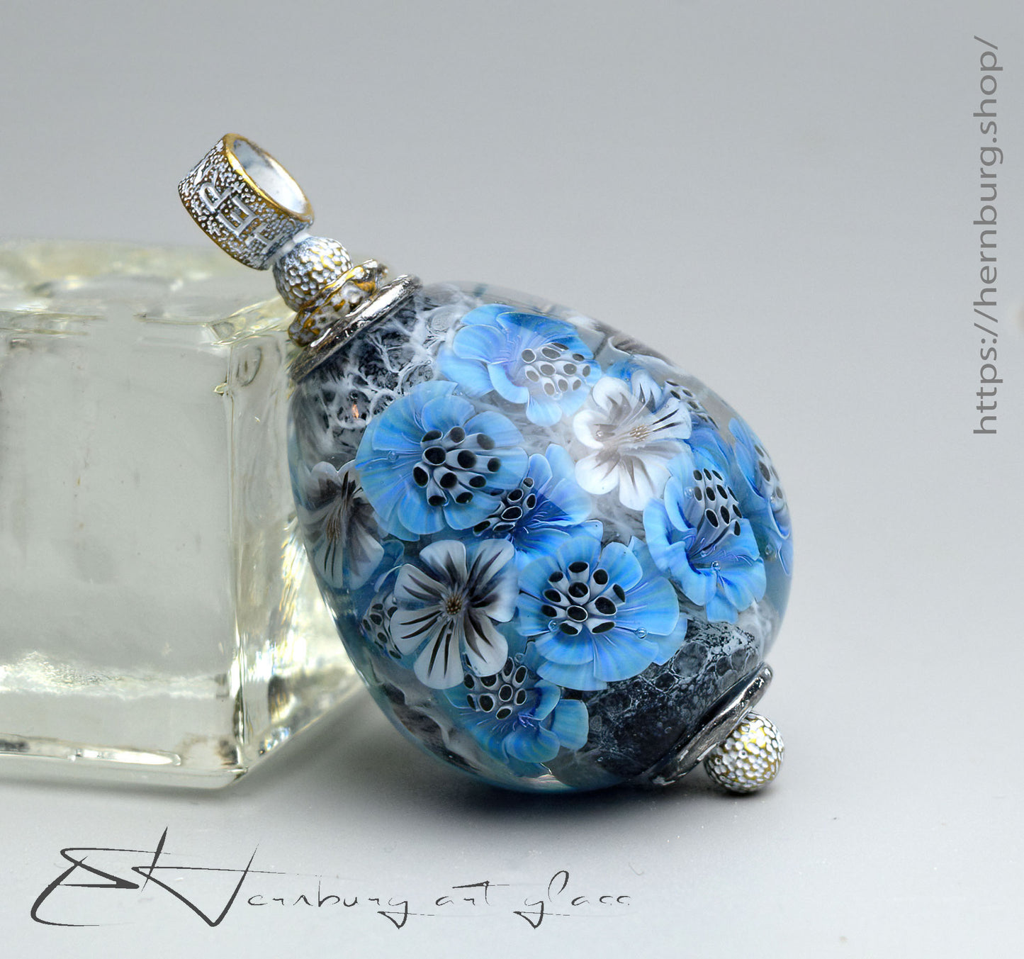 Pendant. Blue Blossom (2). Lampwork glass pendant.